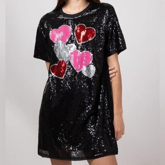 Simply Southern Sequin Heart Dress for Women in Black - Picture 5 of 9